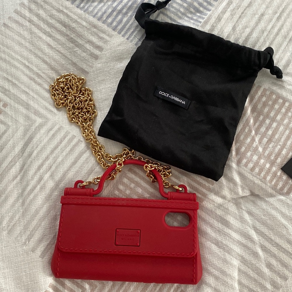 Dolce & Gabbana Red Mini Handbag Phone Case with Gold Chain Strap